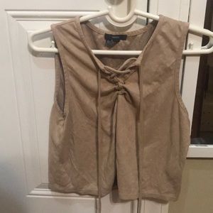 Suede nude cropped tank